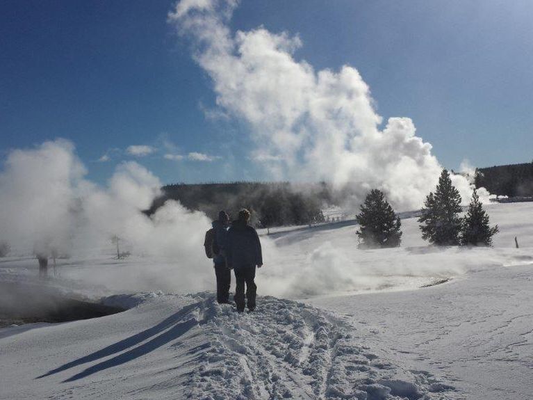 People in Yellowstone National Park Winter