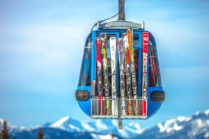 Ski Gondola with Skis on Outside