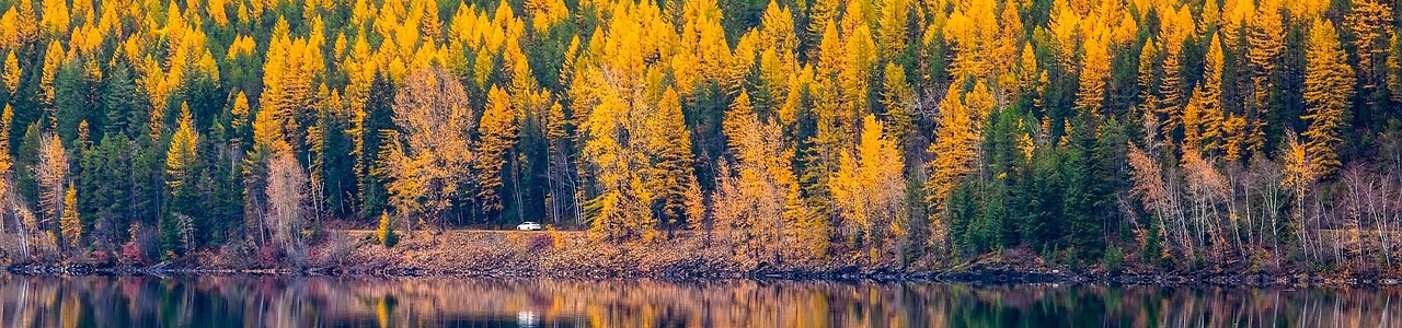 Car Driving near Big Sky Montana during Fall